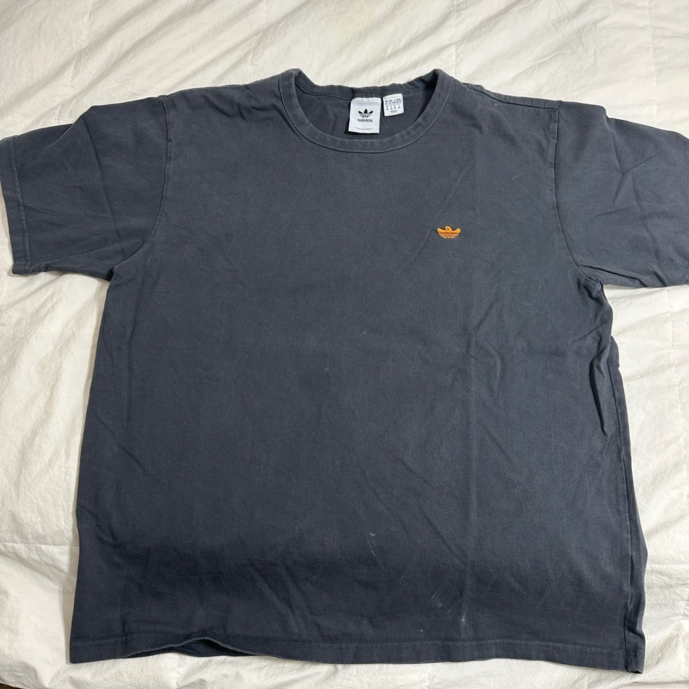 Adidas Charcoal Grey Tee with Orange Emblem Shmoofoil heavyweight XL
